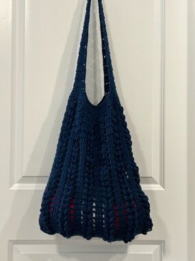 Hand Crafted Deep Navy Crochet Market Tote